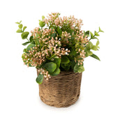 Babysbreath & Eucalyptus in Wicker Basket - Pink